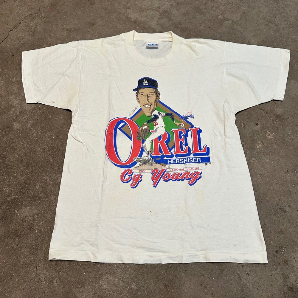 VTG Salem Sportswear T-Shirt Mens L White 1989 Orel Hershiser Dodgers Caricature
